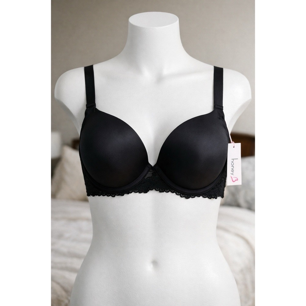 Honey Black Push-Up Underwire Bra Lace Band Size 40C NWT